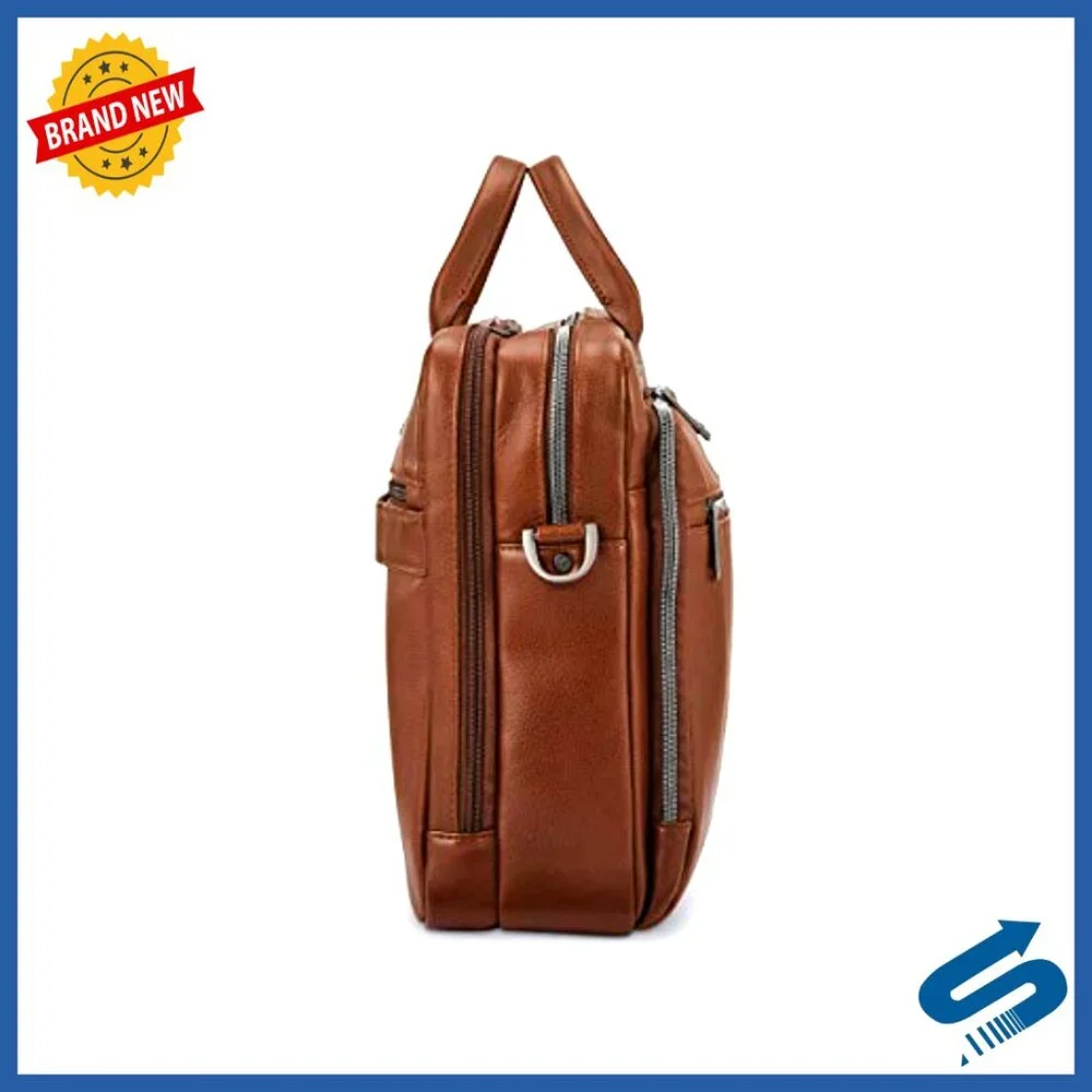 Leather Toploader Briefcase with Laptop Sleeve, Professional Business Bag